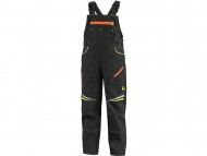 CXS GARFIELD detské nohavice s náprsenkou čierne s HV oranžovo-žltými doplnkami